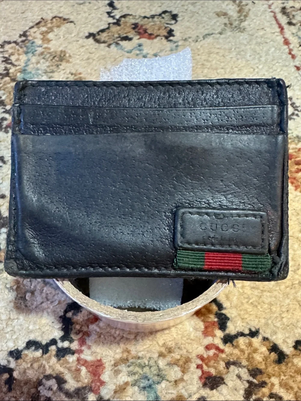 Gucci Black Leather Card Sleeve with Money Clip  WELL LOVED AND USED